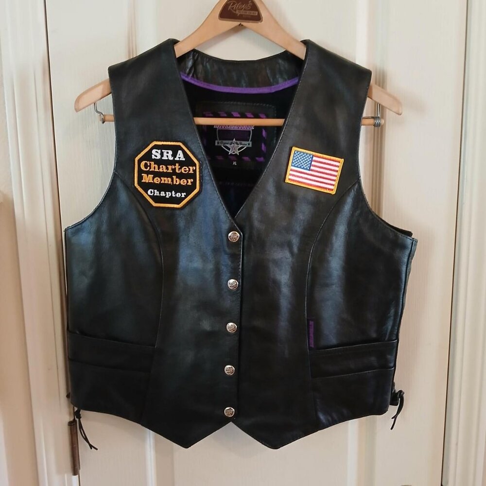 Black Interstate Leather Snap-Up Lined Biker Vest… - image 1